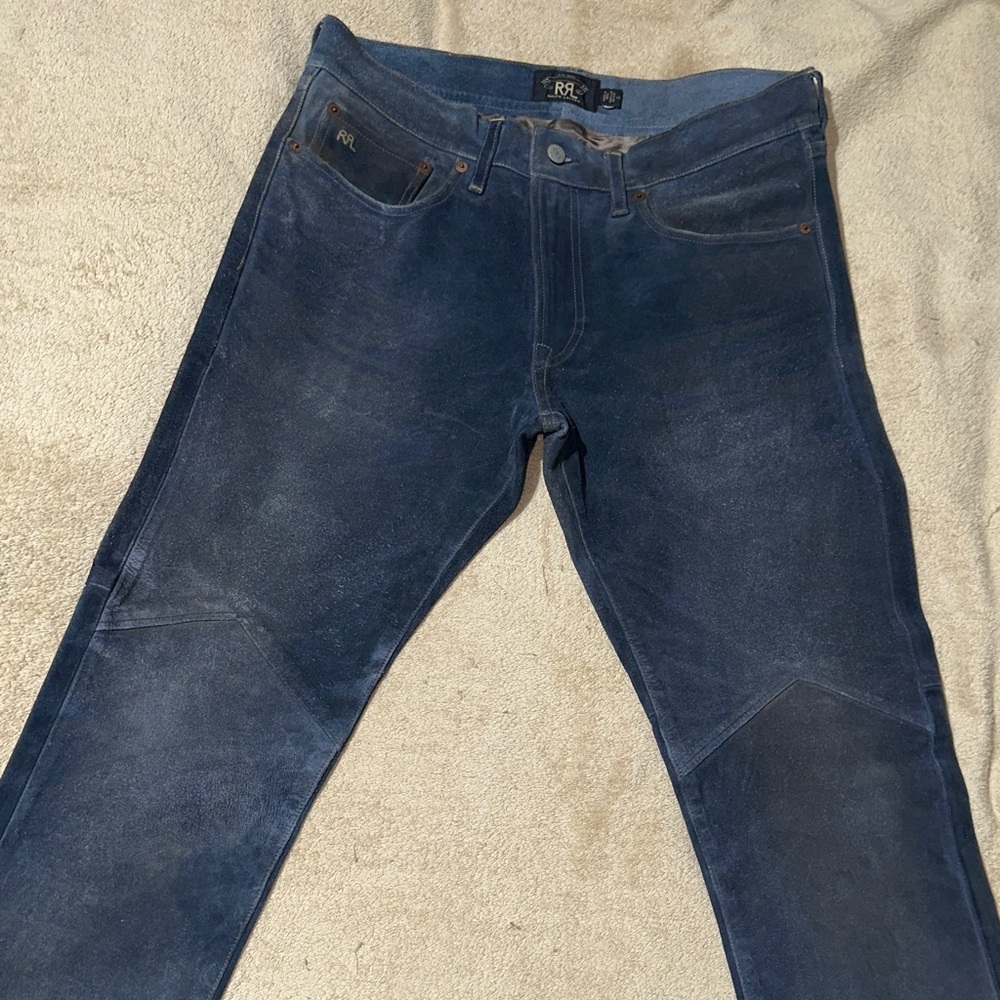 Double RRL Indigo Dyed Roughout Suede Slim Pants measured 33x33 *ultra ltd ed*